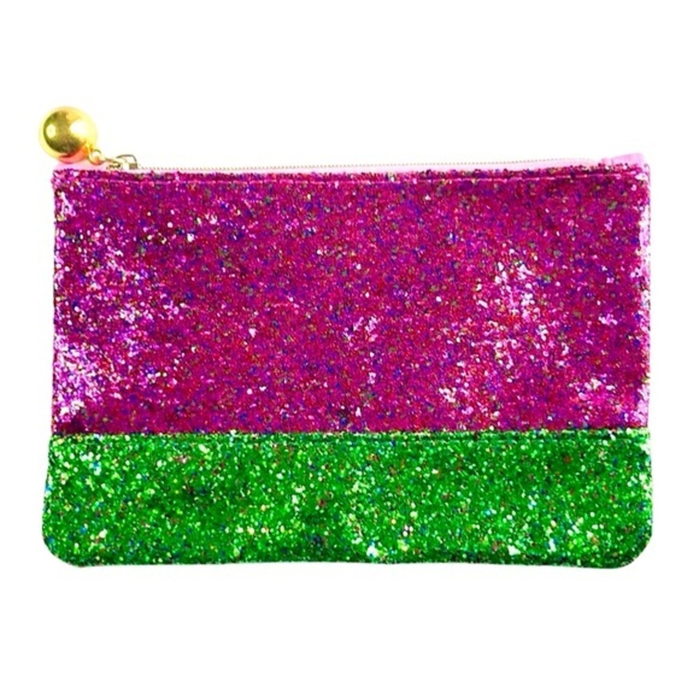 Ipsy 7 inch Glam Bag Dec 2023 Glitter Green & Pink Makeup Bag